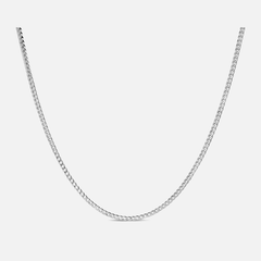 A silver Teddy Howler Franco chain necklace with smooth, interlocking square links, displayed on a plain background.